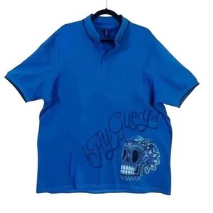 Ay Guey Blue Skull Aztec Short‎ Sleeve Polo Shirt